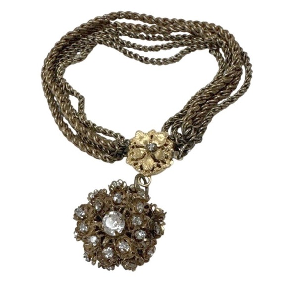 Miriam Haskell Multi Strand‎ Chain BraceletCrystal Cluster Pendant